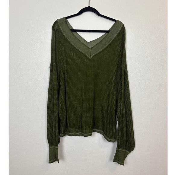 We the Free Waffle Knit Lightweight Southside V Neck Thermal Medium - Picture 2 of 6